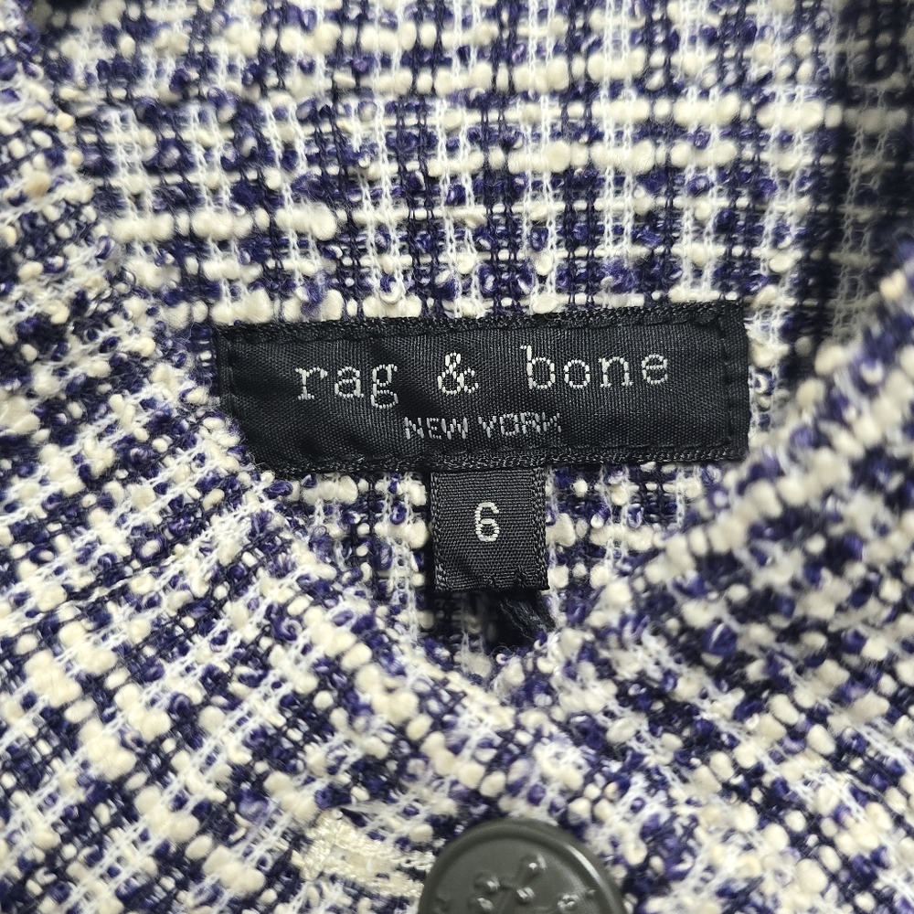 rag & bone Tweed Blazer Size 6 Navy Cream Collarless Crest Button Jacket - Picture 11 of 11